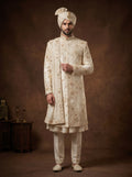Ivory Silk Sherwani With Hand Embroidery