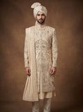 Silk Gold Sherwani With Hand Embroidery