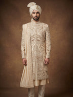 Silk Gold Sherwani With Hand Embroidery